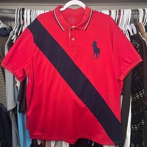Polo Ralph Lauren Performance Big Pony Diagonal Stripe Sash Polo Shirt Red XXL